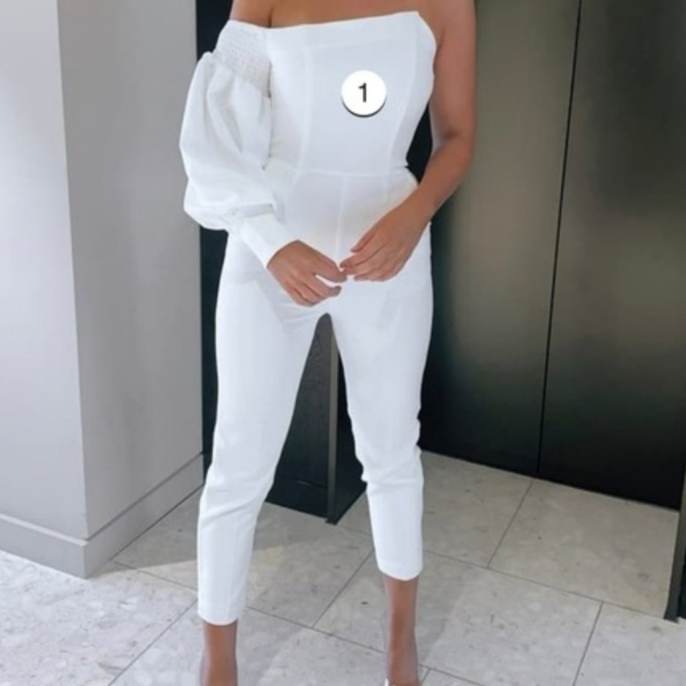 Lavish Alice one shoulder jumpsuit in white
